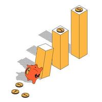 Pig piggy bank is pushing the chart with its paws. vector