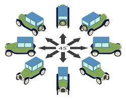 The vintage cars in different angles in isometric view. vector