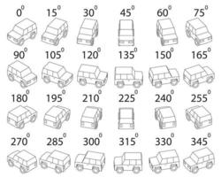 un conjunto de 24 vehículos todoterreno desde diferentes ángulos. vector