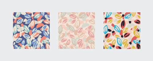 Vector leaf nature themed illustration seamless repeat pattern 3 color ways set