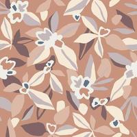 Vector hand-drawn abstract flower and leaf illustration seamless repeat pattern