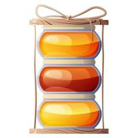 Beautiful decoration of small jars of honey with a rope with wooden boards. Isolated illustration vector