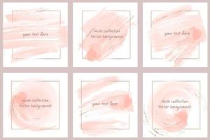 Vector set of abstract backgrounds with delicate watercolor brush strokes. Suitable for abstract backgrounds and trendy decor, cards, design invitations, etc.