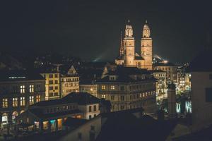 View of Grossmunster Church in Zurich, Switzerland photo