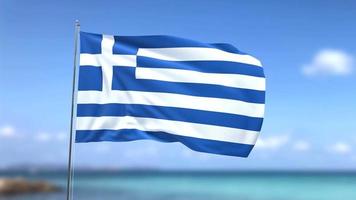 Waving flag of Greece on blue sky background video