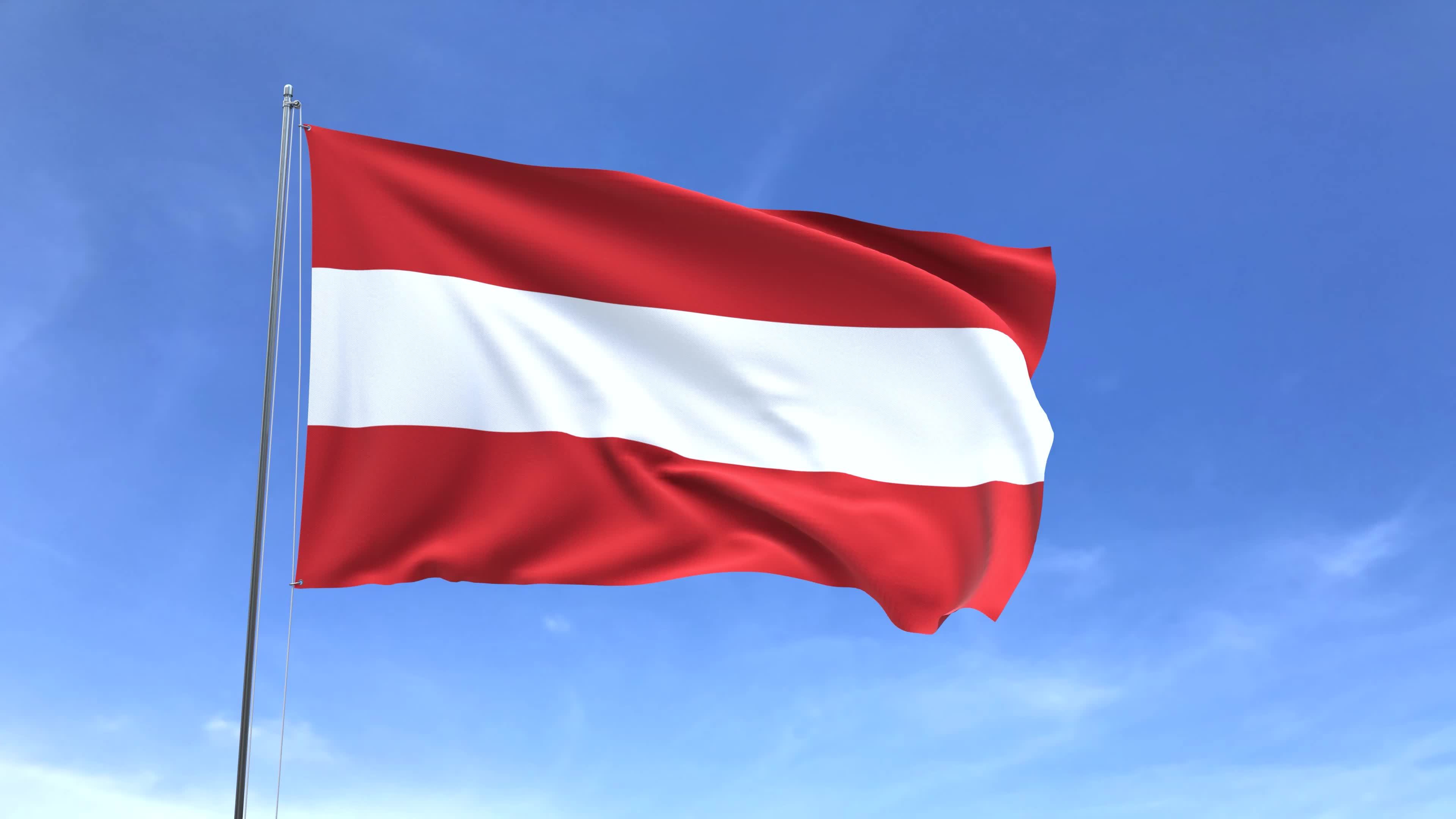 Waving flag of Austria on blue sky background 15548629 Stock Video at Vecteezy