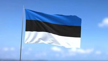 Waving flag of Eesti Vabariik on blue sky background video