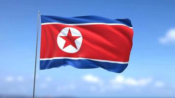 Waving flag of North Korea on blue sky background video
