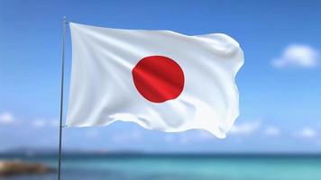 Waving flag of Japan on blue sky background video