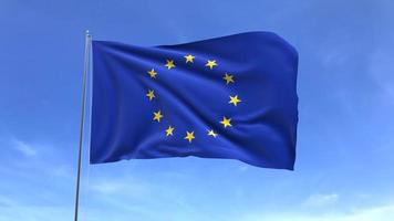 agitando bandiera di Unione Europea su blu cielo sfondo video