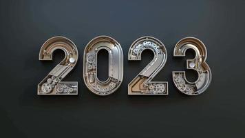 The new year 2023 is made from the mechanical alphabet with gear video