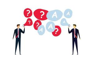 FAQ, frequently asked questions, smart businessman and businesswoman blow flying bubbles with Q and A, question mark sign. vector