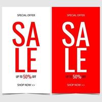 Sale banner template in minimalist modern style. Vector illustration in red and white colors suitable for sale and discount season, special offer, good deal, price reduction promotion.