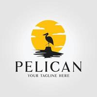 california pelican logo icon with sunset vector design illustration