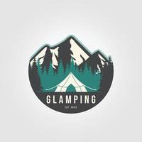 emblema del logotipo glamping con ilustración de diseño de icono de campamento de lujo vector