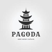 icono de ilustración de diseño de vector de logotipo de pagoda vintage, edificio de patrimonio japonés