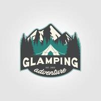 etiqueta de glamping logo vector icono diseño ilustración, campamento de naturaleza de lujo