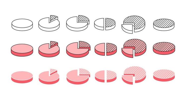 Fraction pies circles divided into 3D Infographic slices, business graph.  Vector flat cartoon outline icon illustration isolated on white background.  15549124 Vector Art at Vecteezy