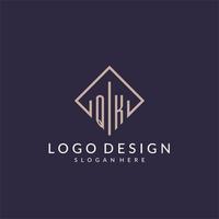 QK initial monogram logo with rectangle style design vector
