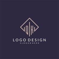 QK initial monogram logo with rectangle style design vector