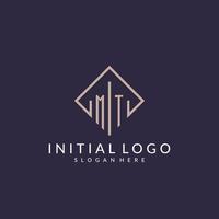 MT initial monogram logo with rectangle style design vector