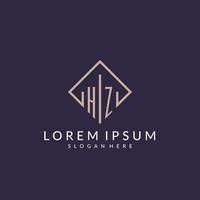 HZ initial monogram logo with rectangle style design vector