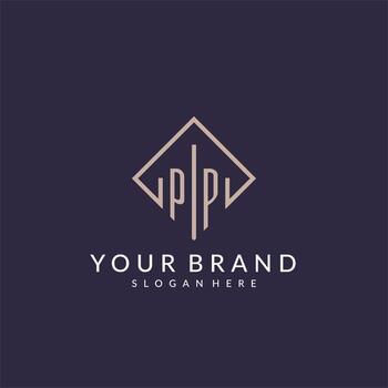 PP initial monogram logo with rectangle style design vector