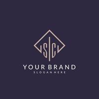 SC initial monogram logo with rectangle style design vector