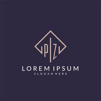 PZ initial monogram logo with rectangle style design vector