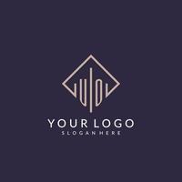 UO initial monogram logo with rectangle style design vector