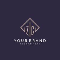 ZC initial monogram logo with rectangle style design vector