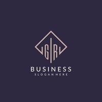 GR initial monogram logo with rectangle style design vector