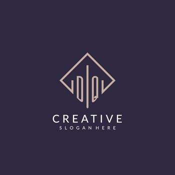 DQ initial monogram logo with rectangle style design vector