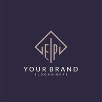 EP initial monogram logo with rectangle style design vector