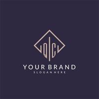 QC initial monogram logo with rectangle style design vector