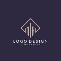 MK initial monogram logo with rectangle style design vector