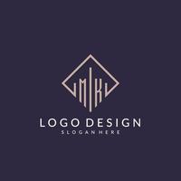 MK initial monogram logo with rectangle style design vector