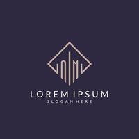 NM initial monogram logo with rectangle style design vector