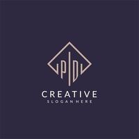 PD initial monogram logo with rectangle style design vector