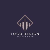 AK initial monogram logo with rectangle style design vector