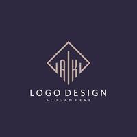 AK initial monogram logo with rectangle style design vector