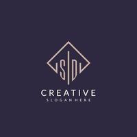 SD initial monogram logo with rectangle style design vector