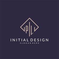 PL initial monogram logo with rectangle style design vector