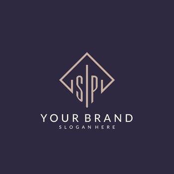 SP initial monogram logo with rectangle style design vector