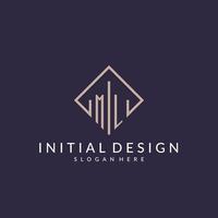 ML initial monogram logo with rectangle style design vector