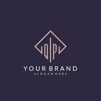 QP initial monogram logo with rectangle style design vector