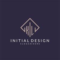 KL initial monogram logo with rectangle style design vector