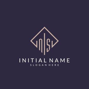 NS initial monogram logo with rectangle style design vector