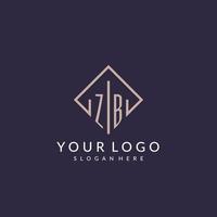 ZB initial monogram logo with rectangle style design vector