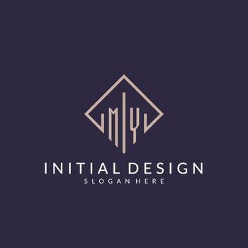 mi logotipo de monograma inicial con diseño de estilo rectangular vector